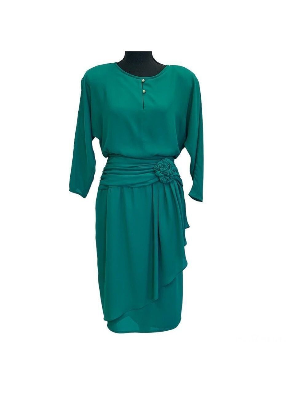 VINTAGE Emerald Green wrap skirt ruched waist dress